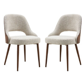 Mavion Walnut and Light Taupe Fabric Dining Chair in Pair