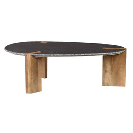 Mavon Black Marble Top Coffee Table with Mango Wood Base