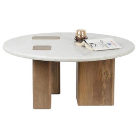 Mavon Round Mango Wood Coffee Table in White and Brown
