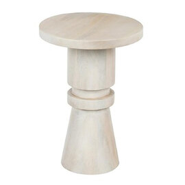 Mavon Round Mango Wood End Table in Grey White