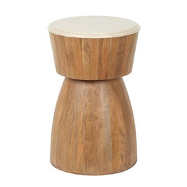 Mavon Round Mango Wood End Table in Oak and White