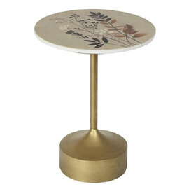 Mavon Round Marble Top End Table with Gold Iron Base