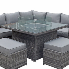 Maxton Rattan Garden Firepit Dining Table In Grey