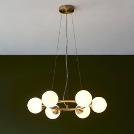 Mayetta 6 Light Glass Pendant Ceiling Light In Satin Brushed Gold