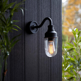 Mayetta Clear Glass Shade Outdoor Wall Light In Matt Black