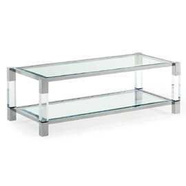 Mayetta Clear Glass Top Coffee Table With Stainless Steel Frame
