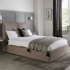 Mcallen Velvet Ottoman Storage Double Bed In Natural