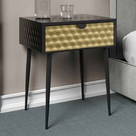 Mccall Metal Bedside Cabinet With Gold 1 Drawer - Black