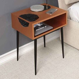 Mccall Wooden Bedside Cabinet With Black Legs - Oak