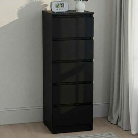 Mcgowan Narrow Wooden Chest Of 5 Drawers in Black