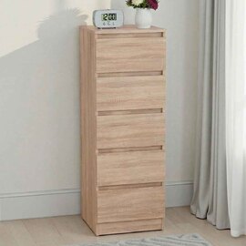 Mcgowan Narrow Wooden Chest Of 5 Drawers in Sonoma Oak