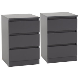 Mcgowen Wooden Bedside Cabinet With 3 Drawers In Grey