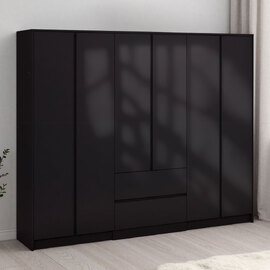 Mcgowen Wooden Wardrobe with 6 Doors 2 Drawers in Black