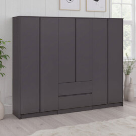 Mcgowen Wooden Wardrobe with 6 Doors 2 Drawers in Grey