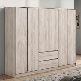 Mcgowen Wooden Wardrobe with 6 Doors 2 Drawers in Urban Snow