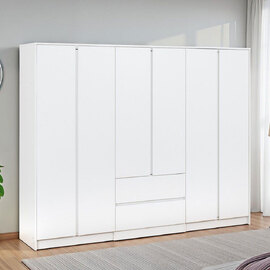 Mcgowen Wooden Wardrobe with 6 Doors 2 Drawers in White