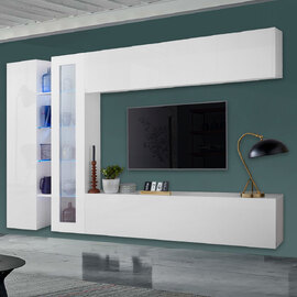 Mcrae LED White Glossy Entertainment Unit With 1 Glass And 3 Doors In White