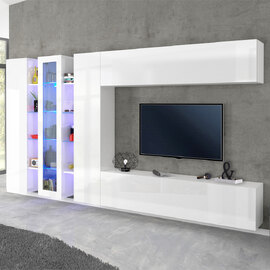 Mcrae LED White Glossy Entertainment Unit With 1 Glass And 4 Doors In White