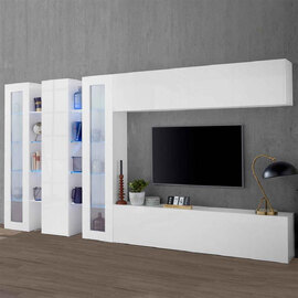 Mcrae LED White Glossy Entertainment Unit With 2 Glass Doors In White