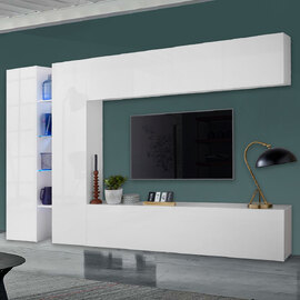 Mcrae LED White Glossy Entertainment Unit With 4 Doors In Oak