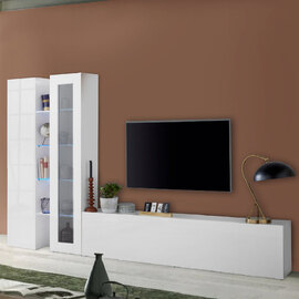 Mcrae LED High Glossy L Shape Entertainment Unit With 1 Glass Door In White
