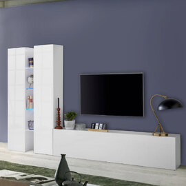 Mcrae LED High Glossy L Shape Entertainment Unit With 3 Doors In White