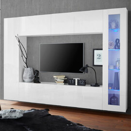 Mcrae LED High Glossy Square Entertainment Unit With 1 Glass Door In White