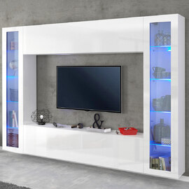 Mcrae LED High Glossy Square Entertainment Unit With 2 Glass Doors In White