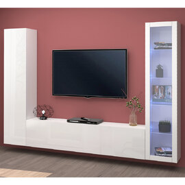 Mcrae LED High Glossy U Shape Entertainment Unit With 1 Glass Door And LED In White