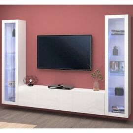 Mcrae LED High Glossy U Shape Entertainment Unit With 2 Glass Doors In White