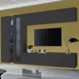 Mcrae LED Wooden Entertainment Unit With 1 Glass And 3 Doors In Anthracite