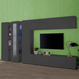 Mcrae LED Wooden Entertainment Unit With 1 Glass And 4 Doors In Anthracite