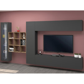 Mcrae LED Wooden Entertainment Unit With 1 Glass Door And 9 Shelves In Anthracite Oak