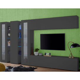 Mcrae LED Wooden Entertainment Unit With 2 Glass Doors In Anthracite