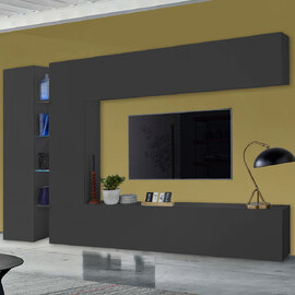 Mcrae LED Wooden Entertainment Unit With 4 Doors In Anthracite Oak