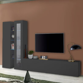 Mcrae LED Wooden L Shape Entertainment Unit With 1 Glass Door In Anthracite