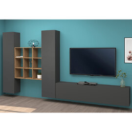 Mcrae LED Wooden L Shape Entertainment Unit With 3 Doors In Anthracite Oak