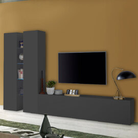 Mcrae LED Wooden L Shape Entertainment Unit With 3 Doors In Anthracite