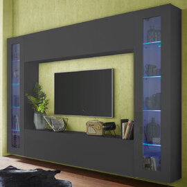 Mcrae LED Wooden Square Entertainment Unit With 2 Glass Doors In Anthracite
