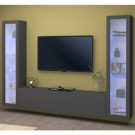 Mcrae LED Wooden U Shape Entertainment Unit With 2 Glass Doors In Anthracite