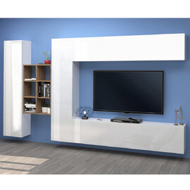 Mcrae White Glossy Entertainment Unit With 4 Doors And 6 Shelves In Oak