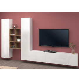 Mcrae White Glossy L Shape Entertainment Unit With 3 Doors In Oak