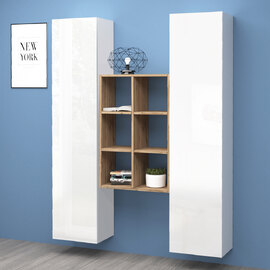 Mcrae White Glossy Storage Cabinet With 2 Doors And 6 Shelves In Oak
