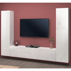 Mcrae High Glossy U Shape Entertainment Unit With 3 Doors And LED In White