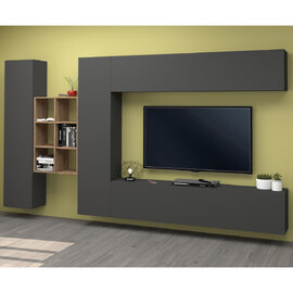 Mcrae Wooden Entertainment Unit With 4 Doors And 6 Shelves In Anthracite Oak