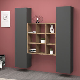 Mcrae Wooden Storage Cabinet With 2 Doors And 9 Shelves In Anthracite Oak