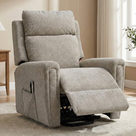 Medinah Fabric Dual Motor Lift Tilt Recliner Chair in Beige