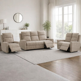 Medinah Fabric Electric 3+2+1 Sofa Suite - Beige