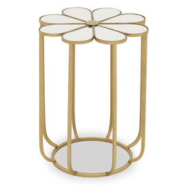 Mekbuda Petal White Mirrored Top Side Table With Gold Frame