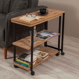 Melin Wooden Rolling Side Table in Atlantic Pine and Black